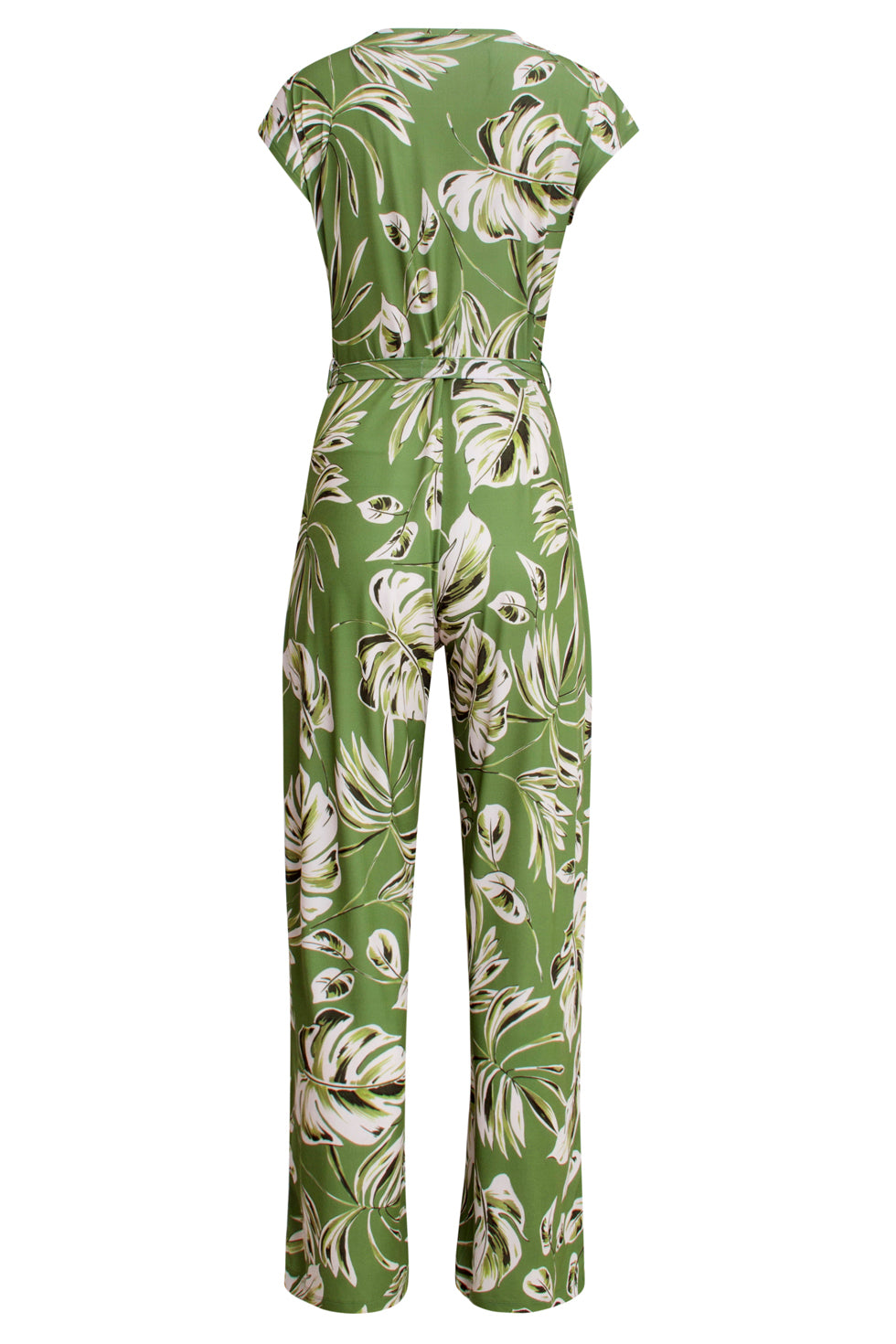 25160 Groene Leaf Print Stretch Jumpsuit