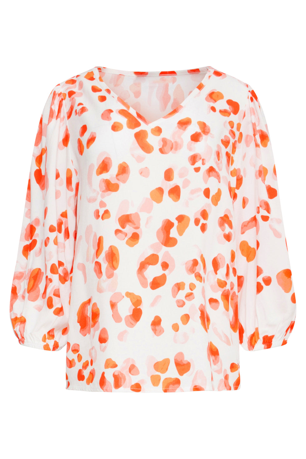 25164 Oranje & Perzik Animal Print Top Met V-Hals