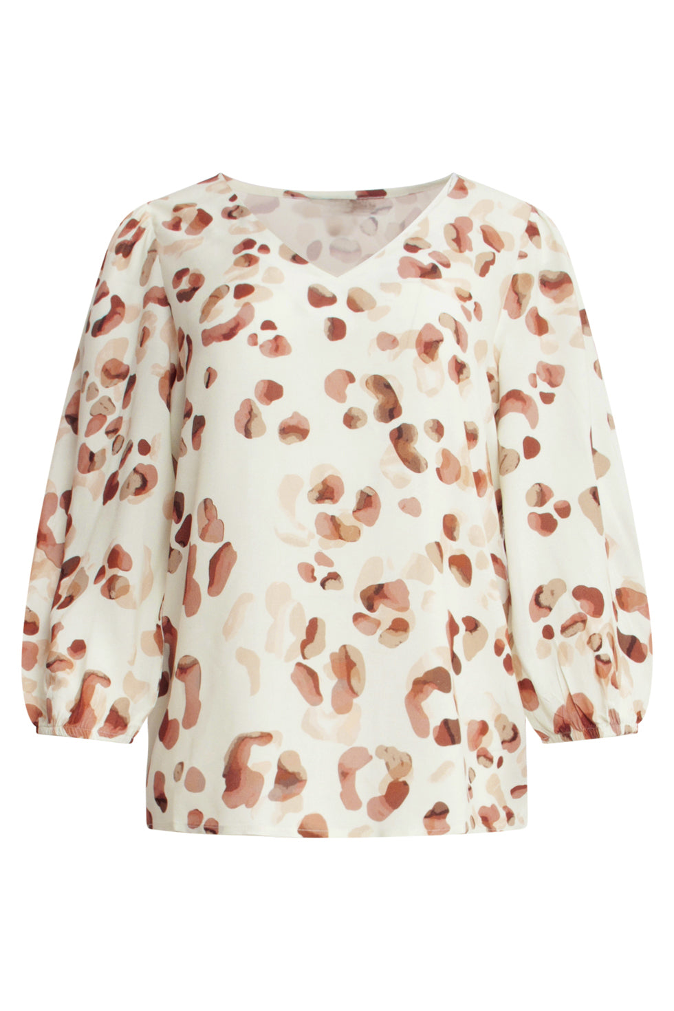 25164 Sand En Bruine Animal Print Top Met V-Hals