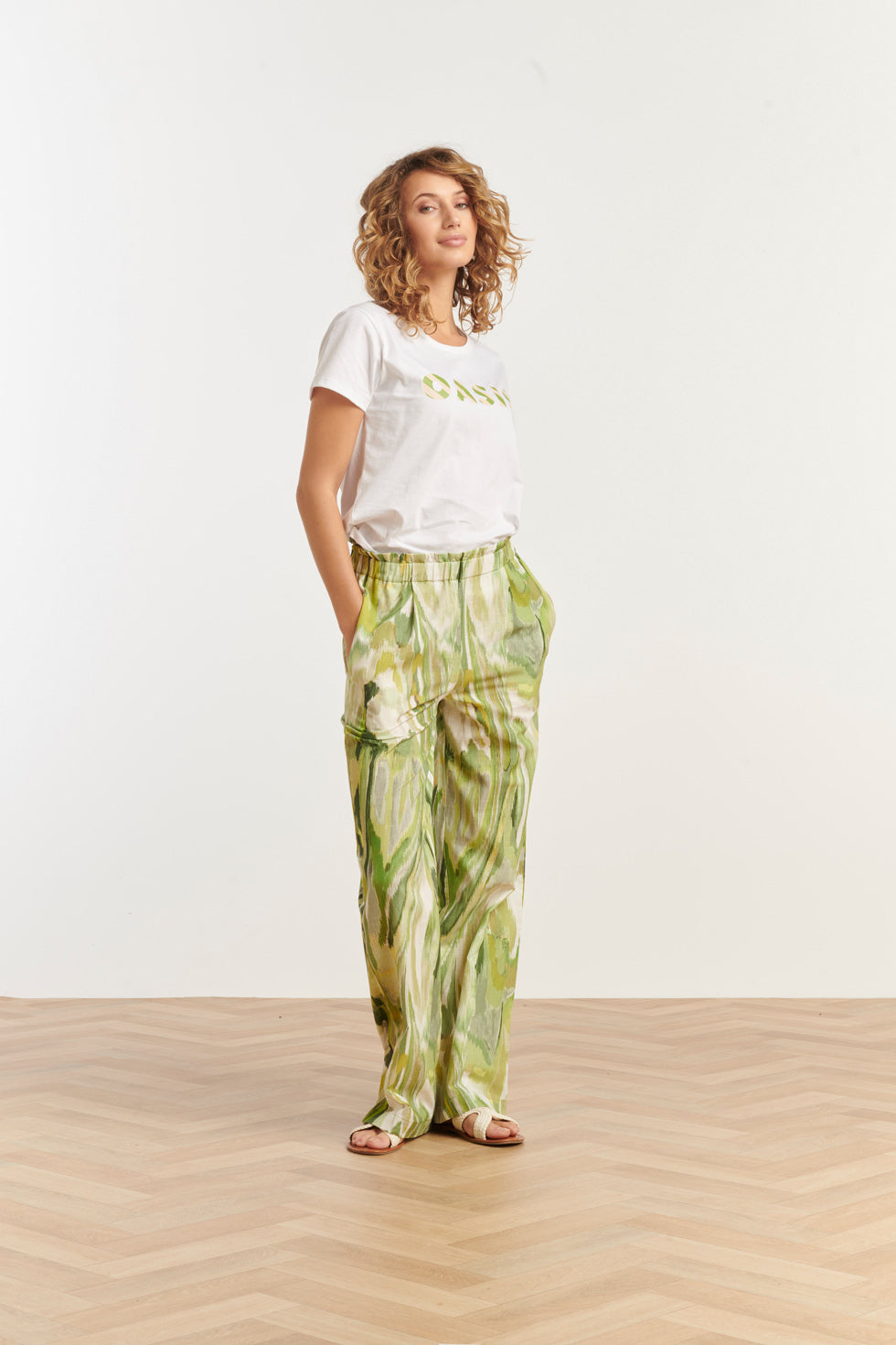 25165 Groene Multicolour Abstract Print Broek