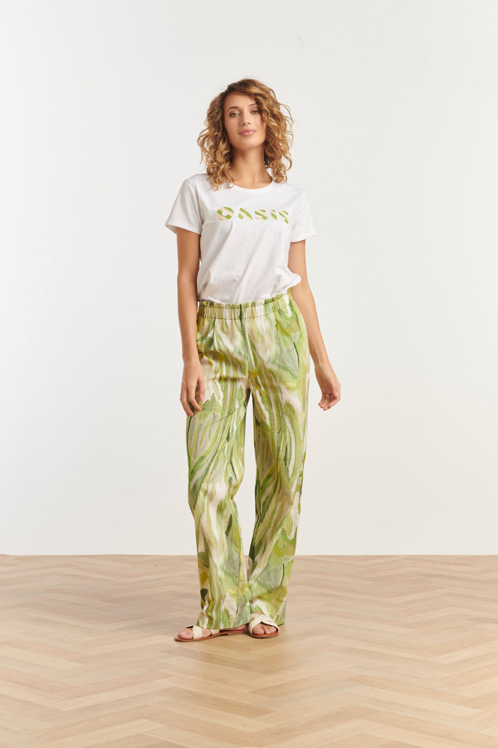 25165 Groene Multicolour Abstract Print Broek