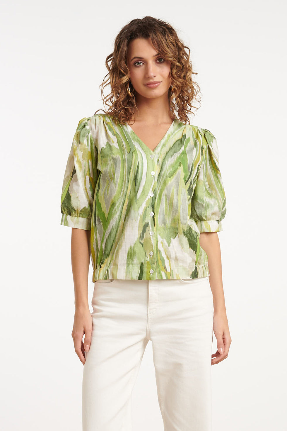 25166 Groene Multicolour Abstract Print Top