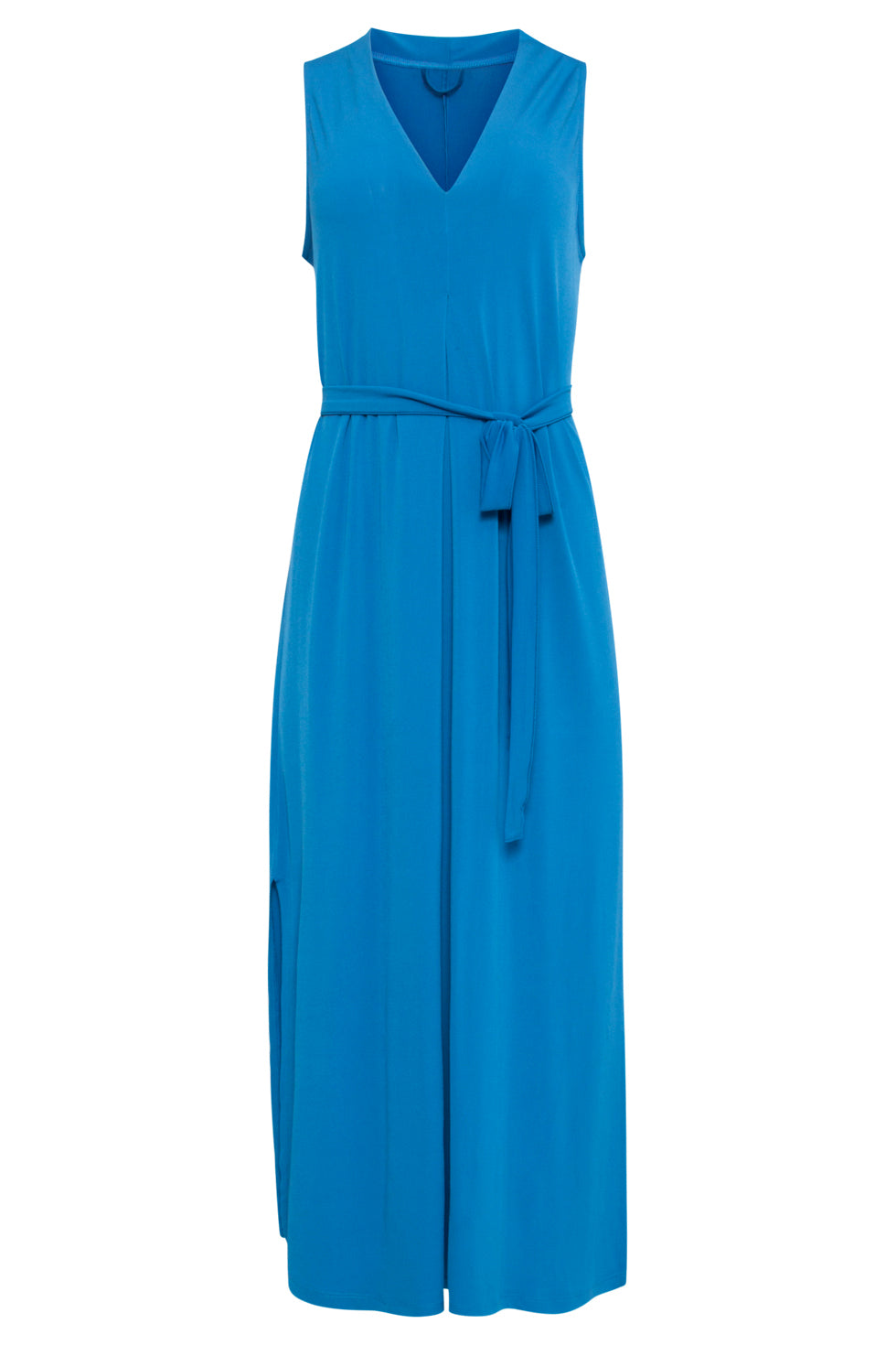 25173 Cobalt Blauwe Stretch Midi Jurk Met V-Hals