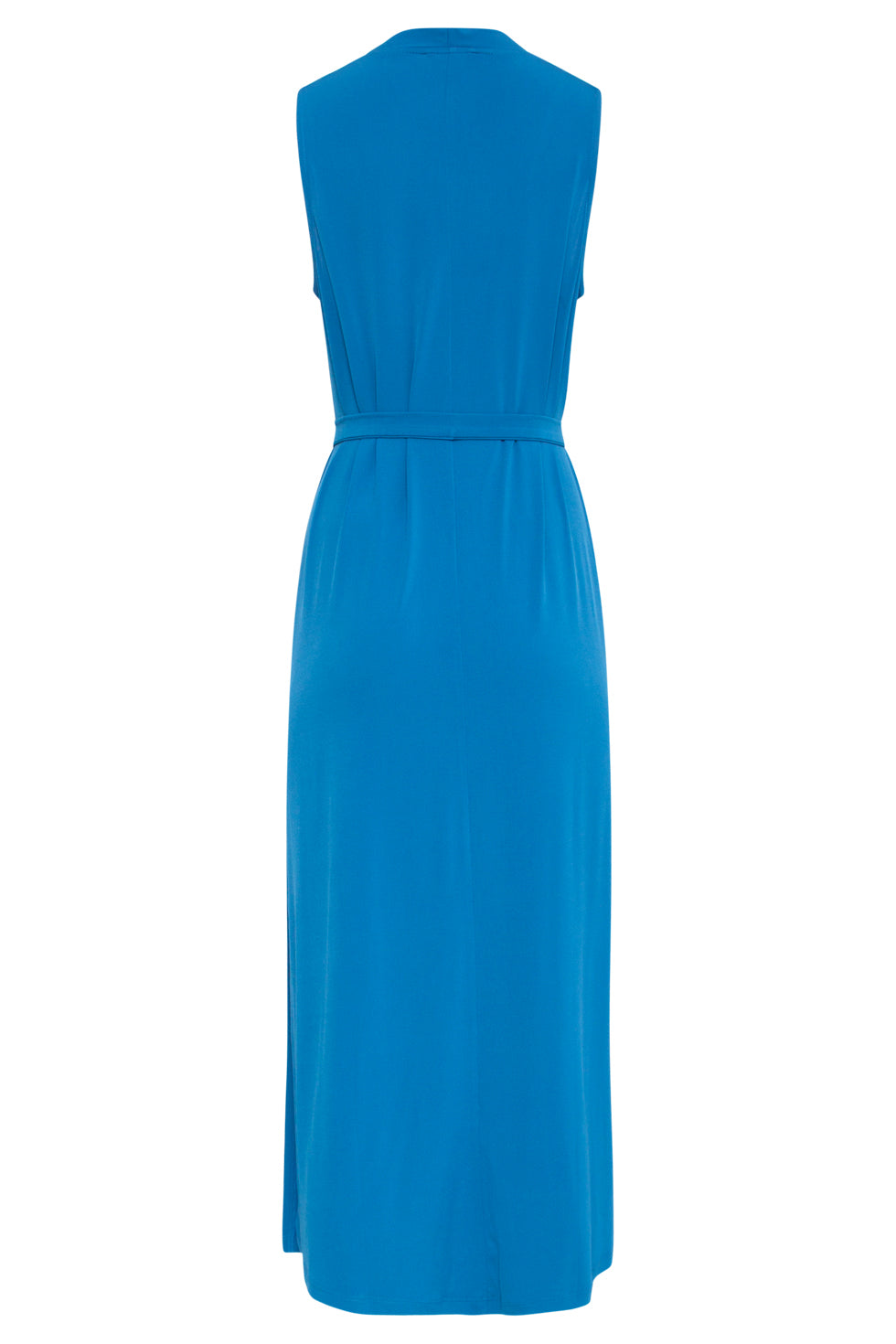 25173 Cobalt Blauwe Stretch Midi Jurk Met V-Hals