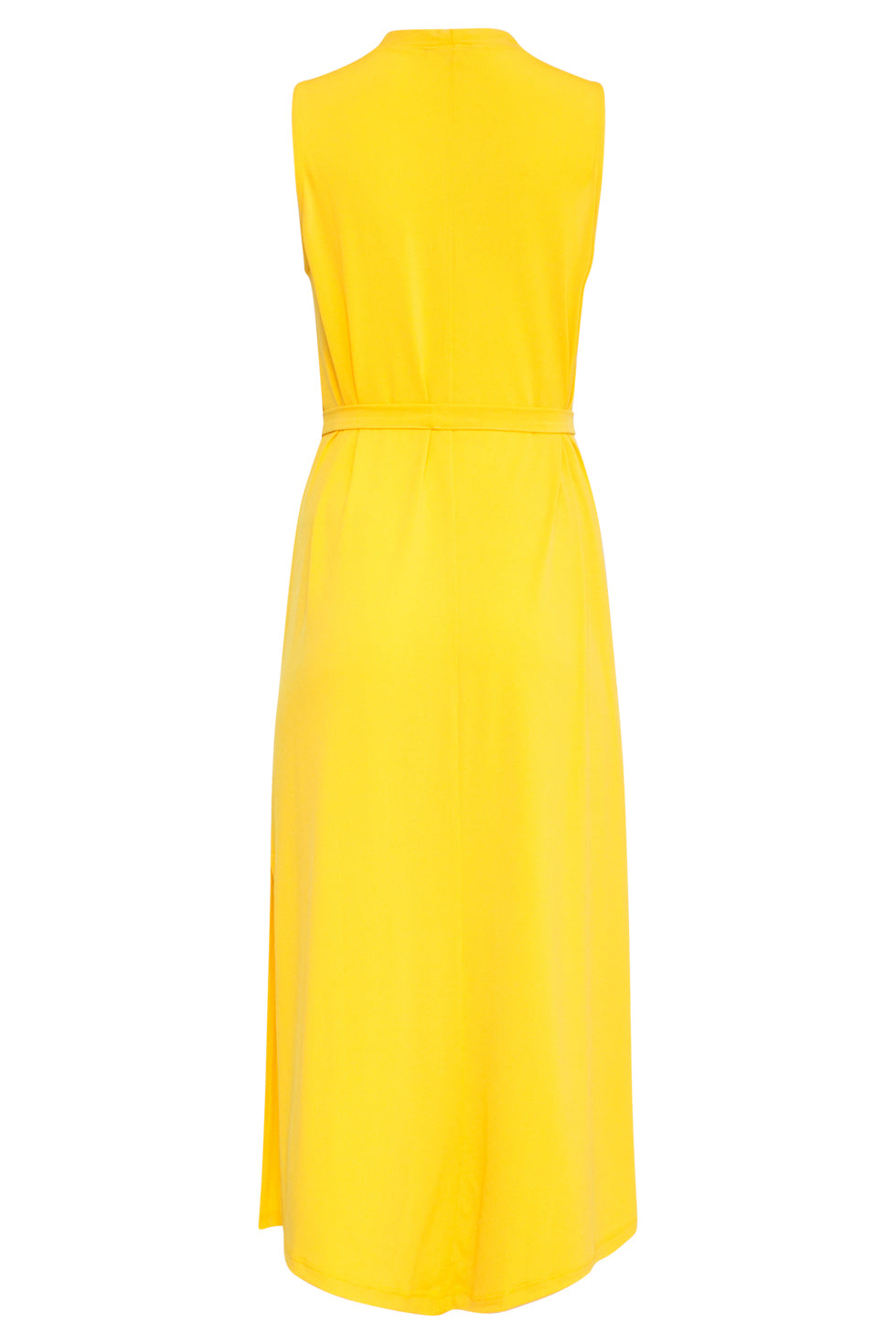 25173 Gele Stretch Midi Jurk Met V-Hals