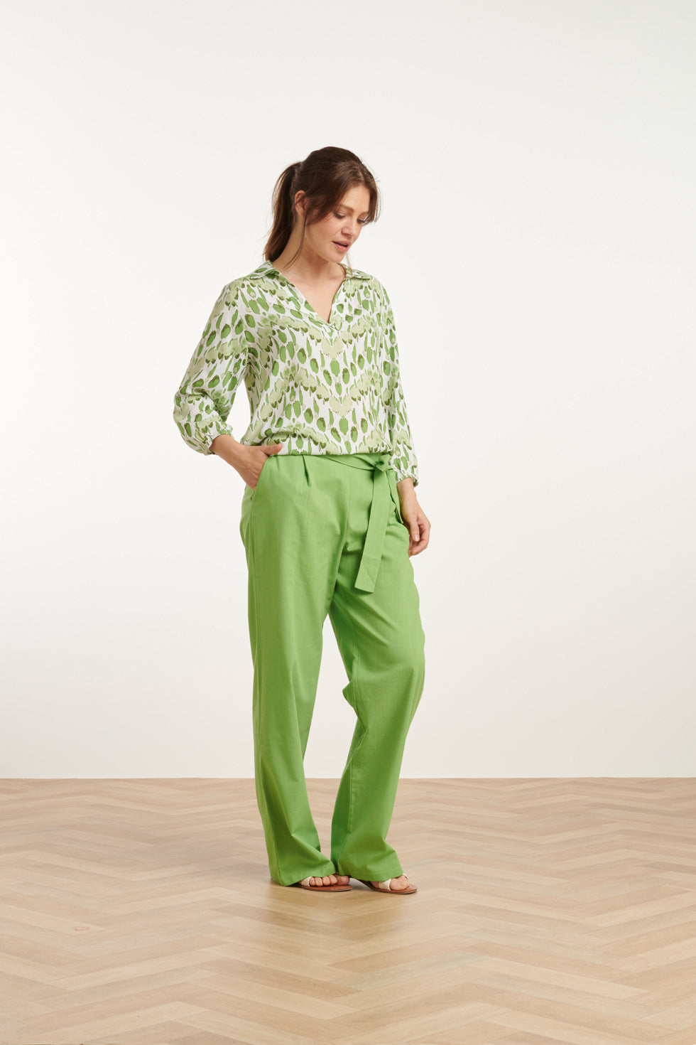 25177 Lime Groene Linnen Broek