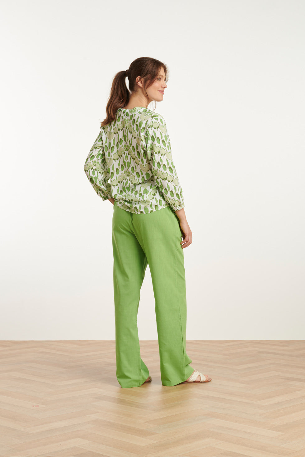 25177 Lime Groene Linnen Broek