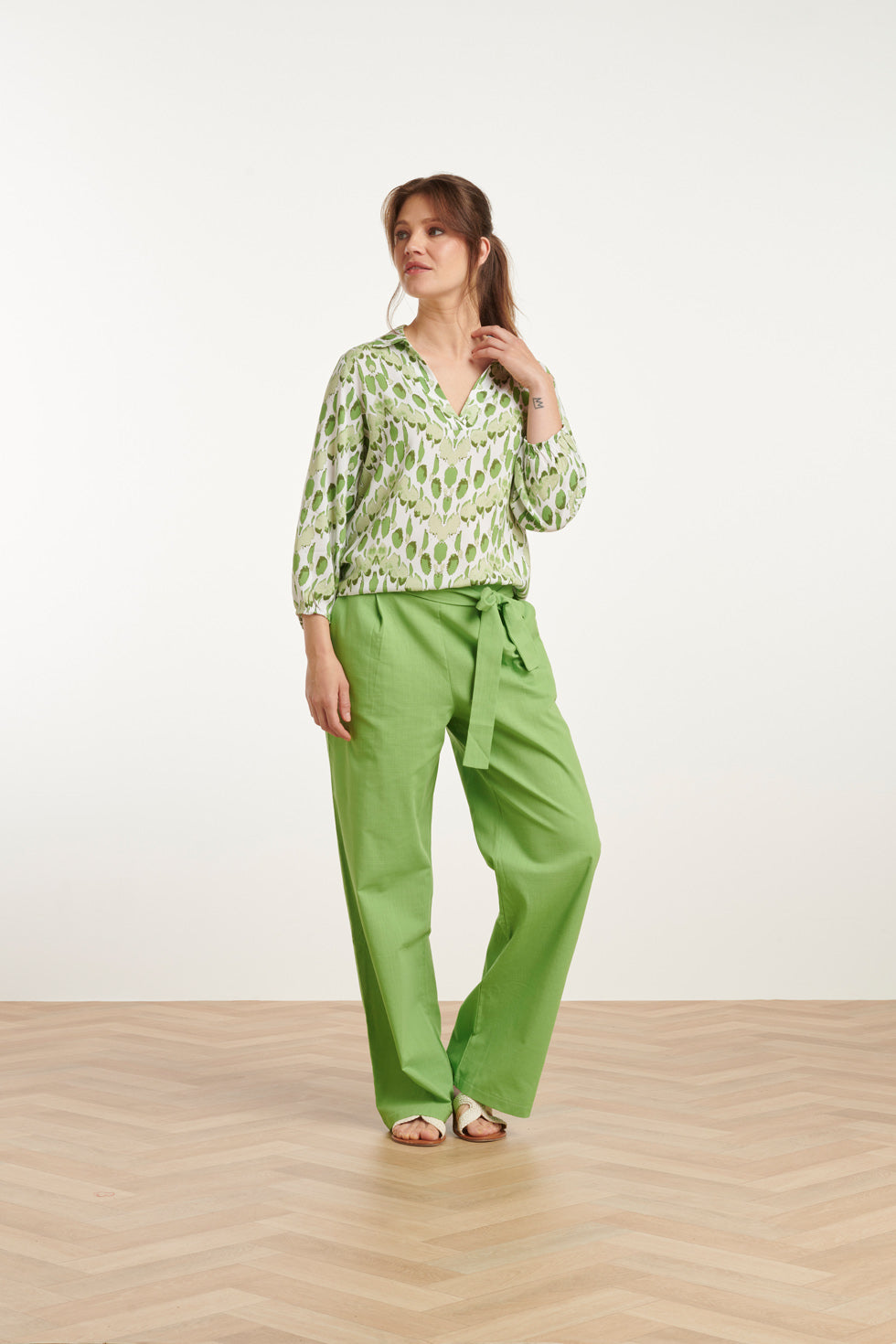 25177 Lime Groene Linnen Broek