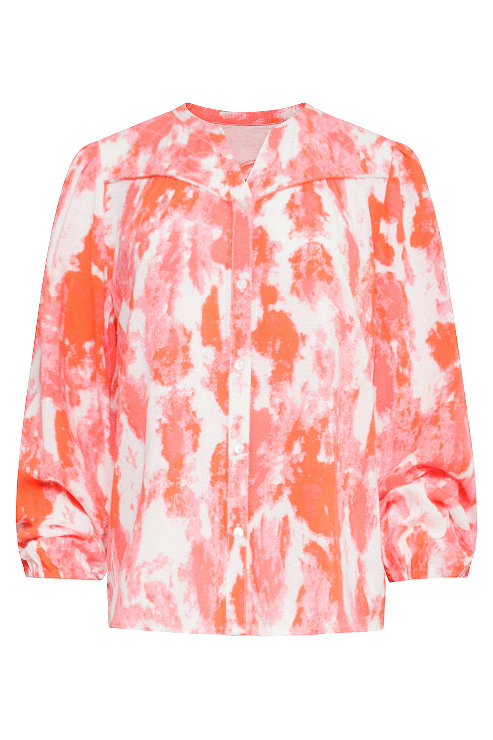 25181 Blouse Met Abstracte Verfspatters In Perzik En Roze