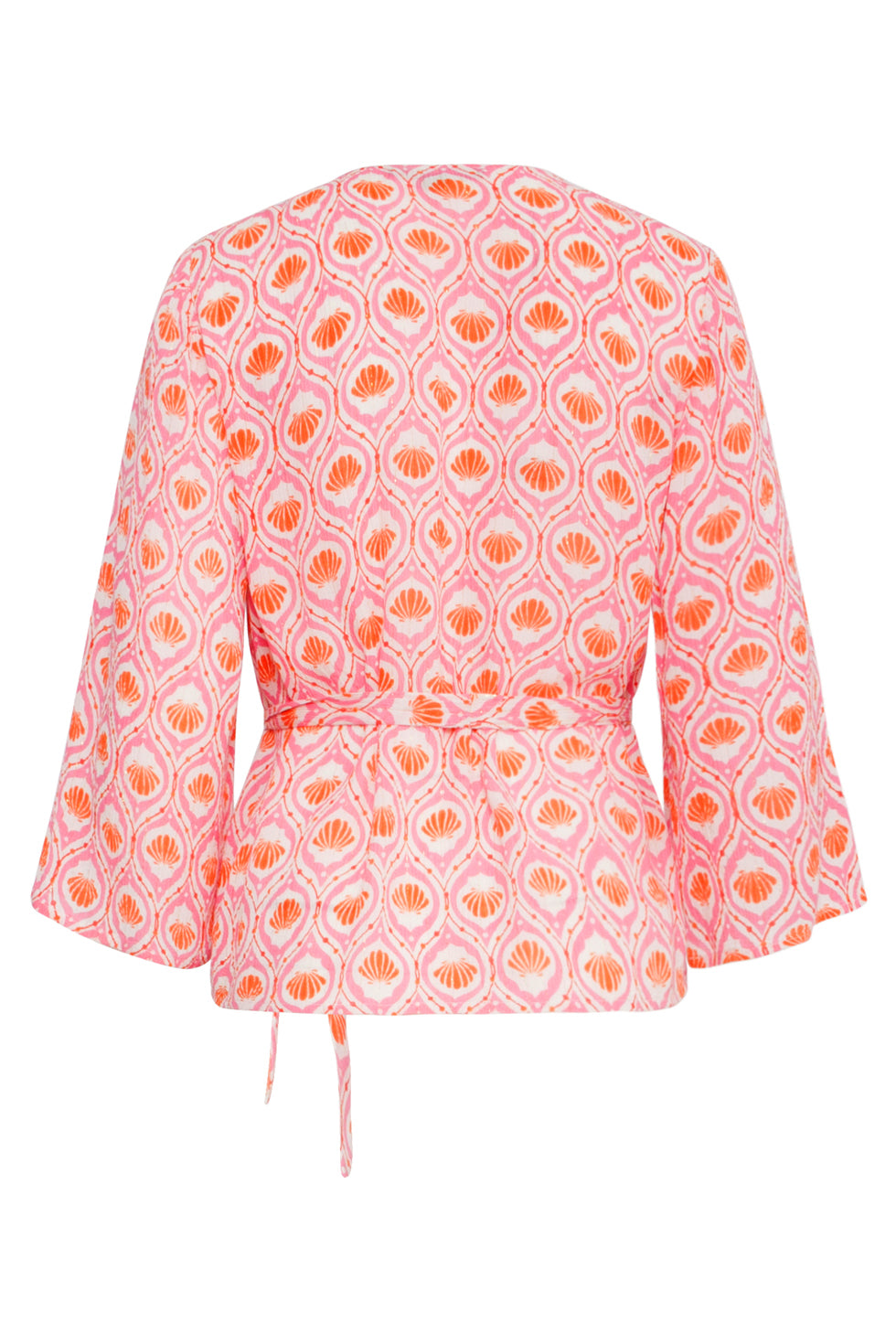 25184 Wrap Top Met Schelpenprint In Perzik En Roze