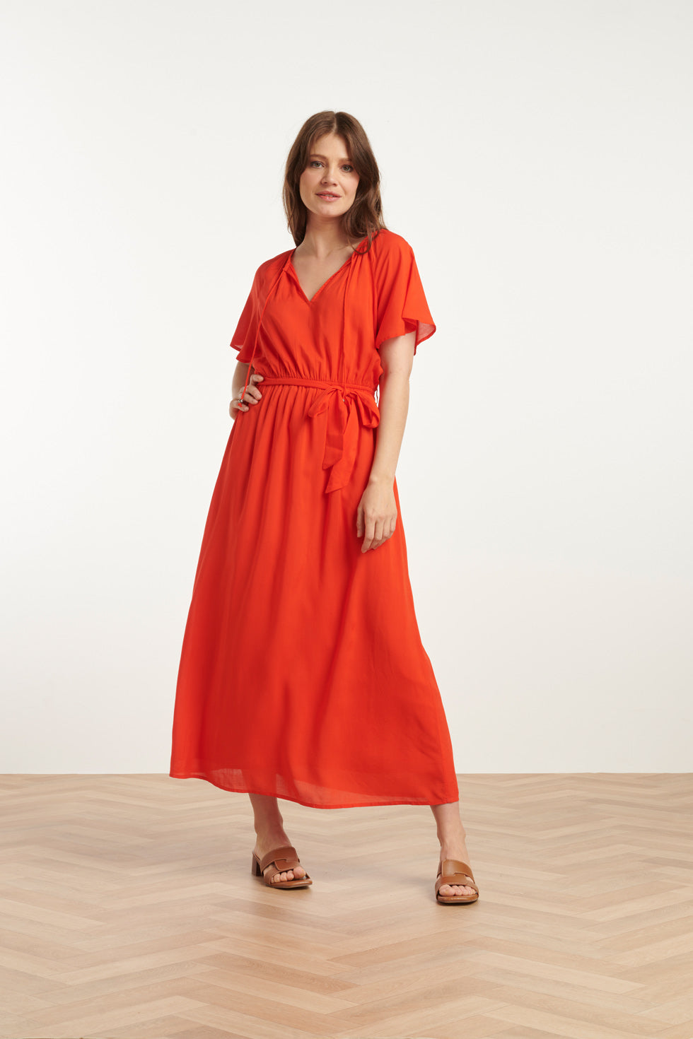 25191 Rood Viscose Midi Jurk