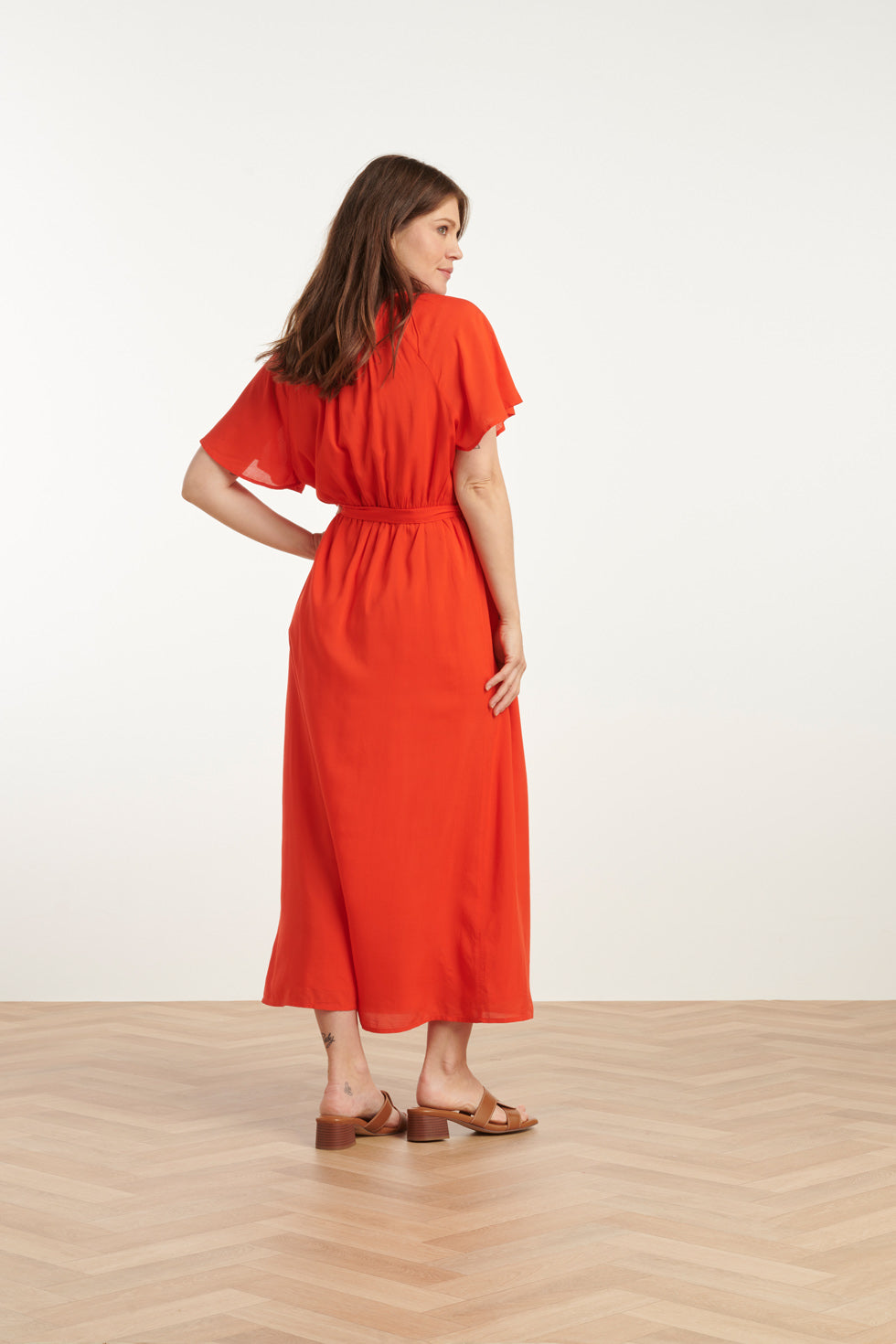 25191 Rood Viscose Midi Jurk