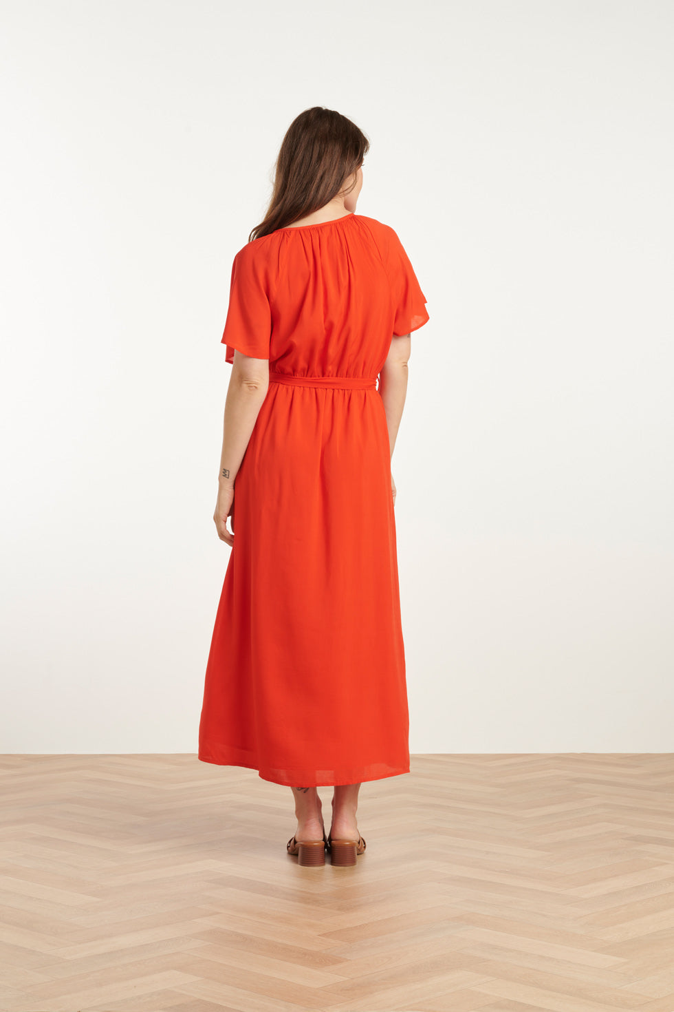 25191 Rood Viscose Midi Jurk