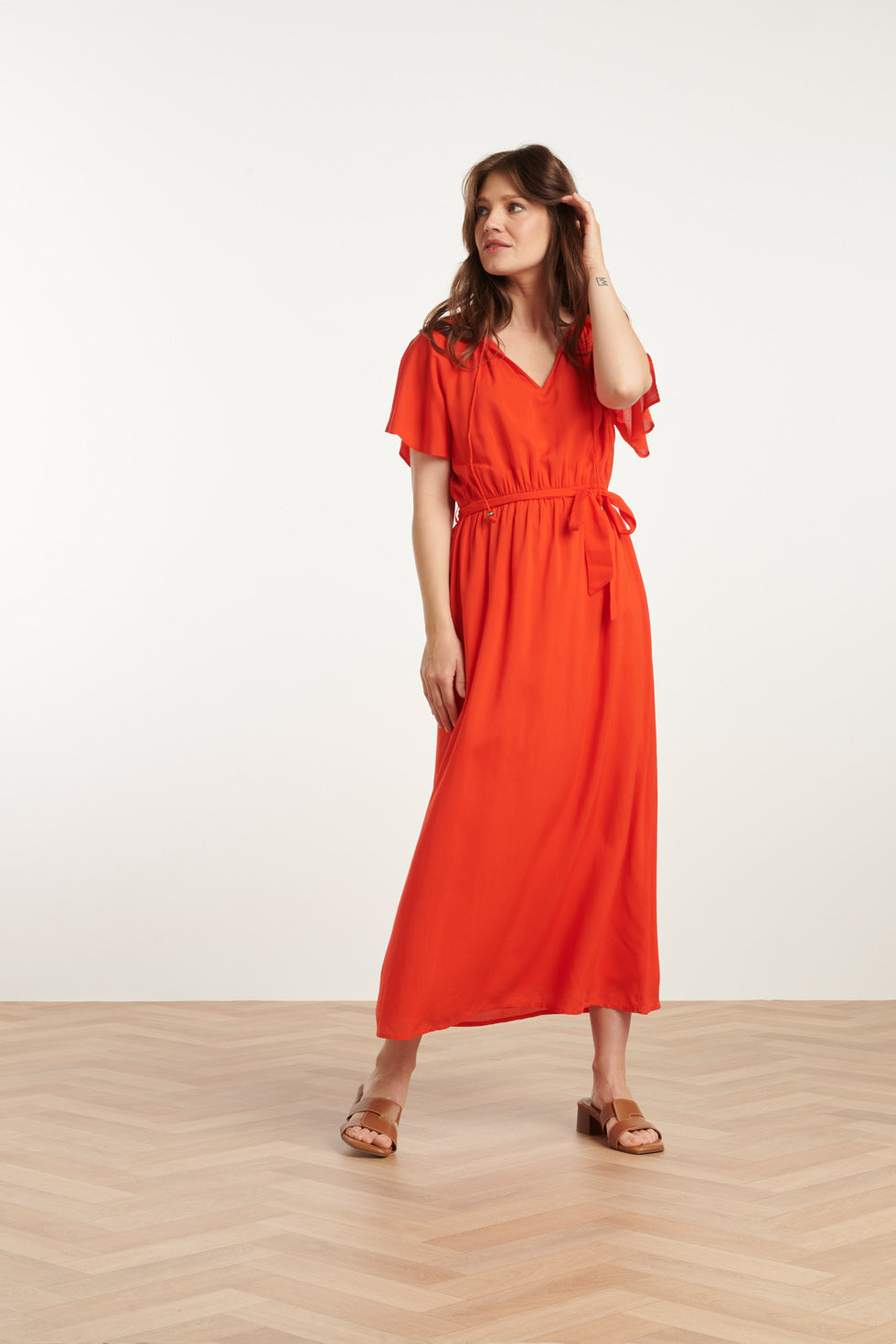 25191 Rood Viscose Midi Jurk