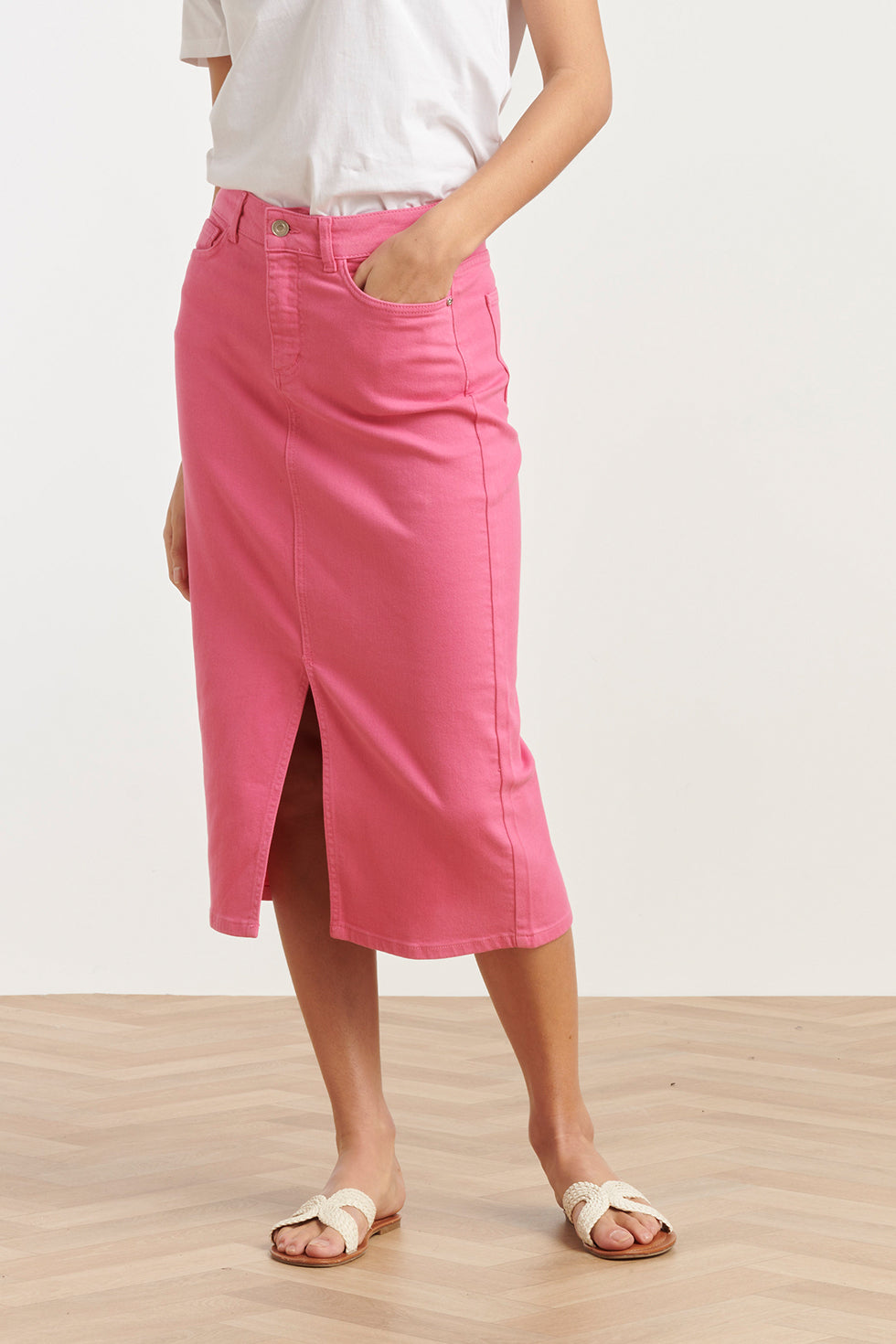 25205 Roze Denim Midi Rok