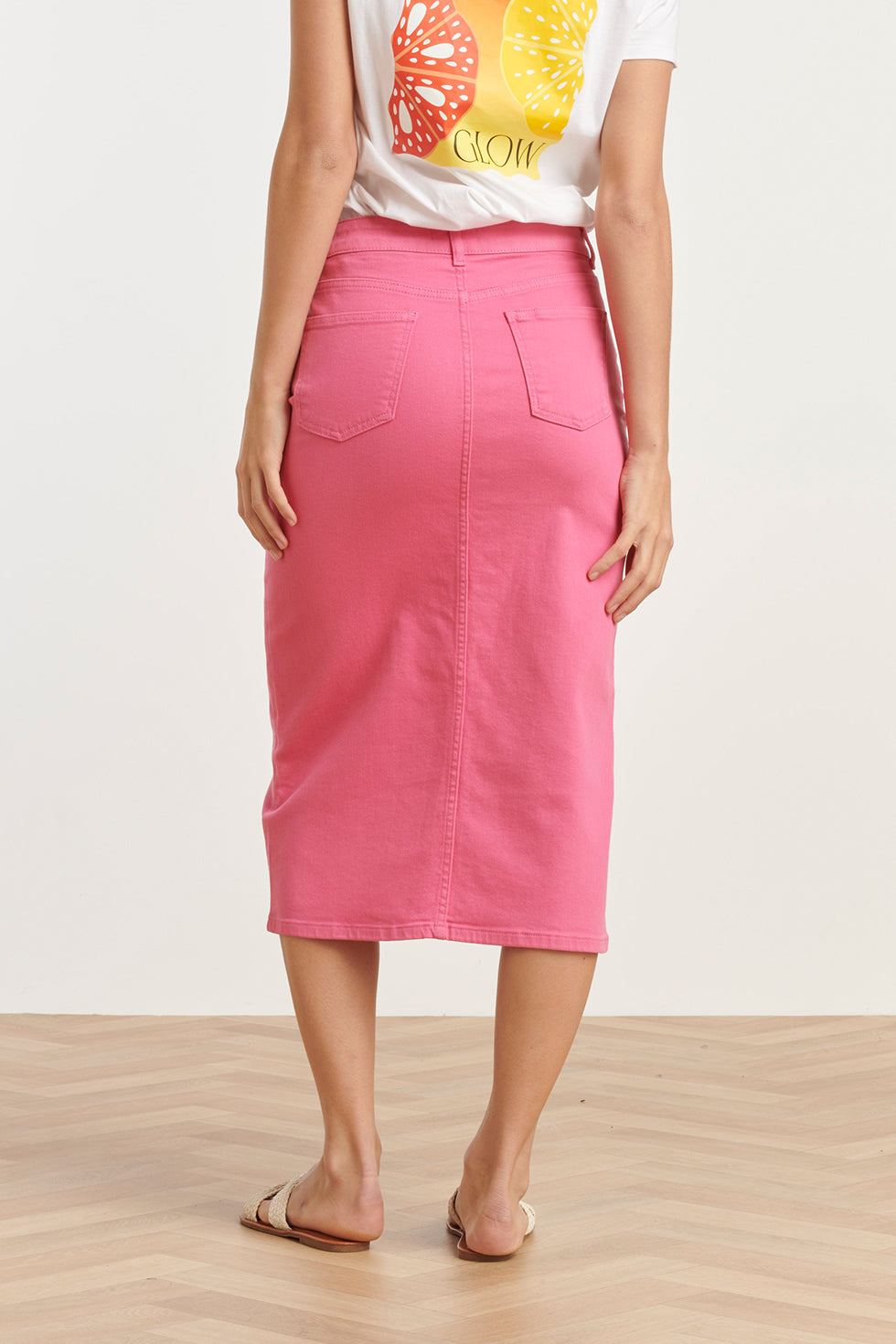 25205 Roze Denim Midi Rok