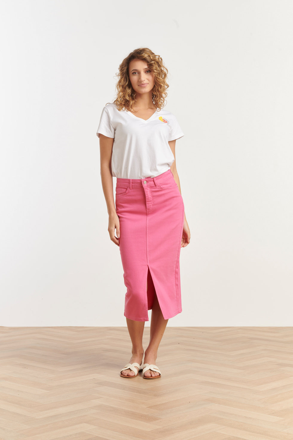 25205 Roze Denim Midi Rok