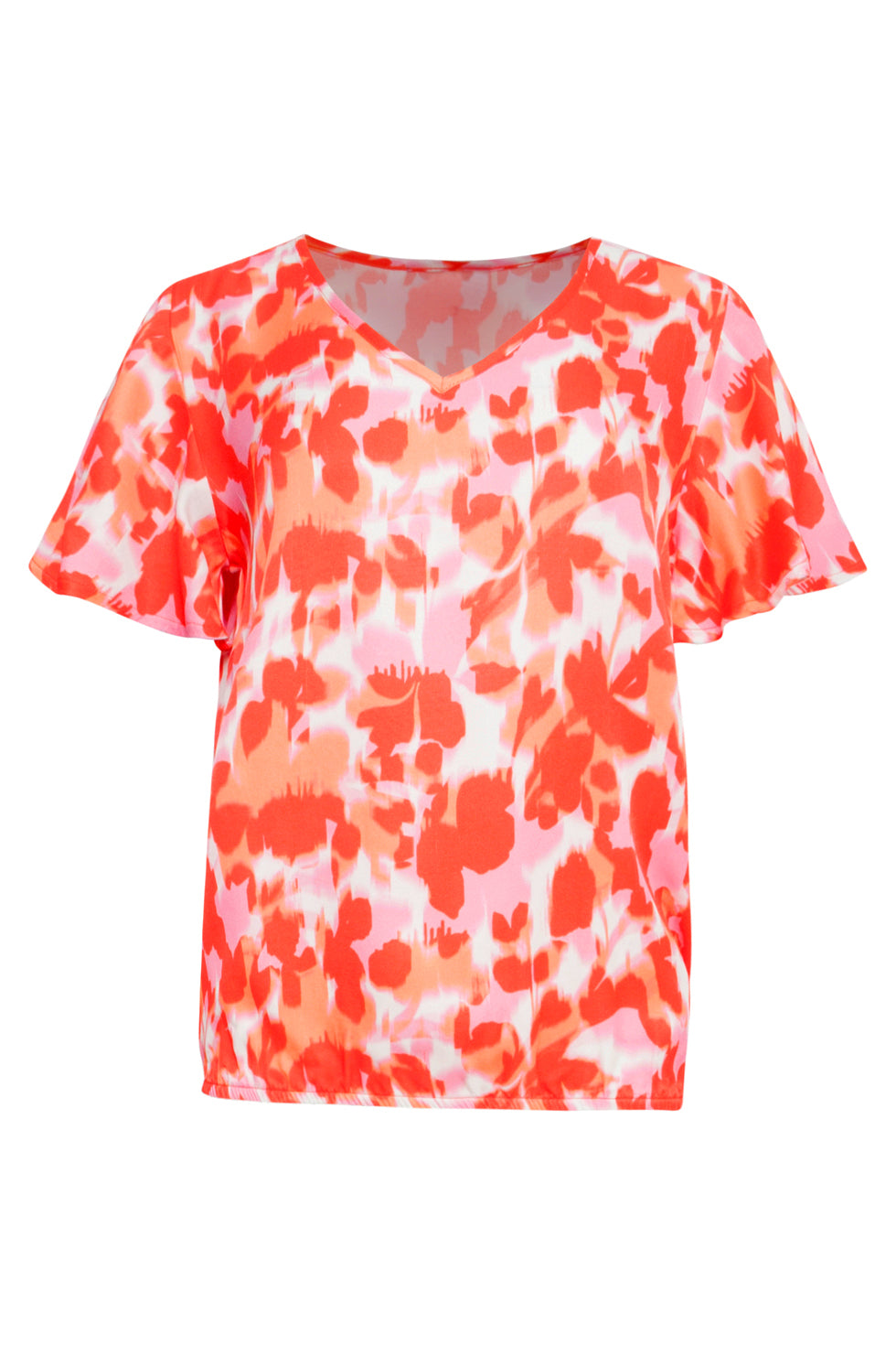 25210 Satijnen Top Met Peach Bloemenprint