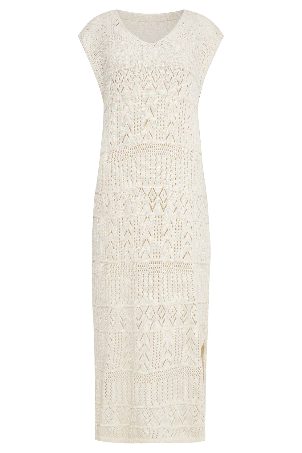 25214 Off White Crochet Midi Jurk