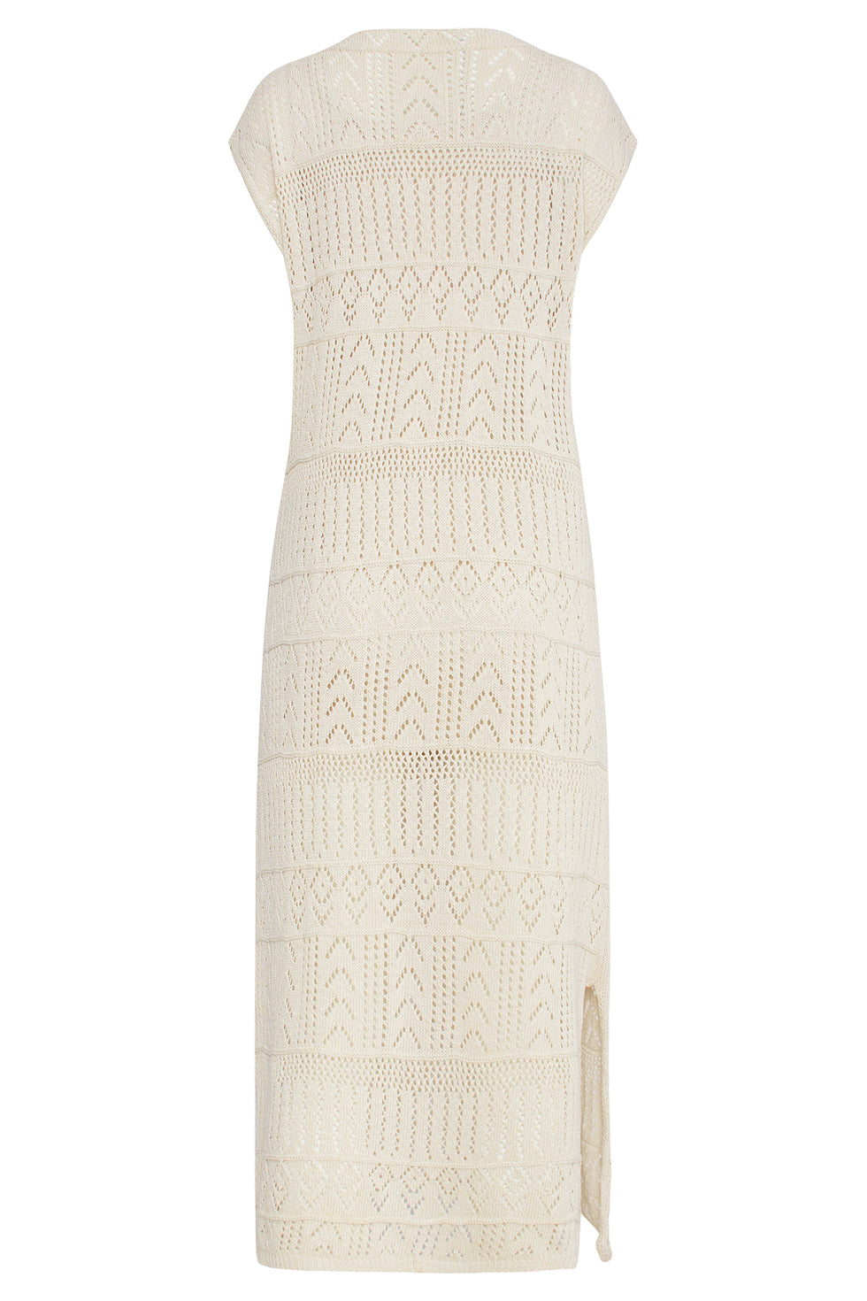 25214 Off White Crochet Midi Jurk