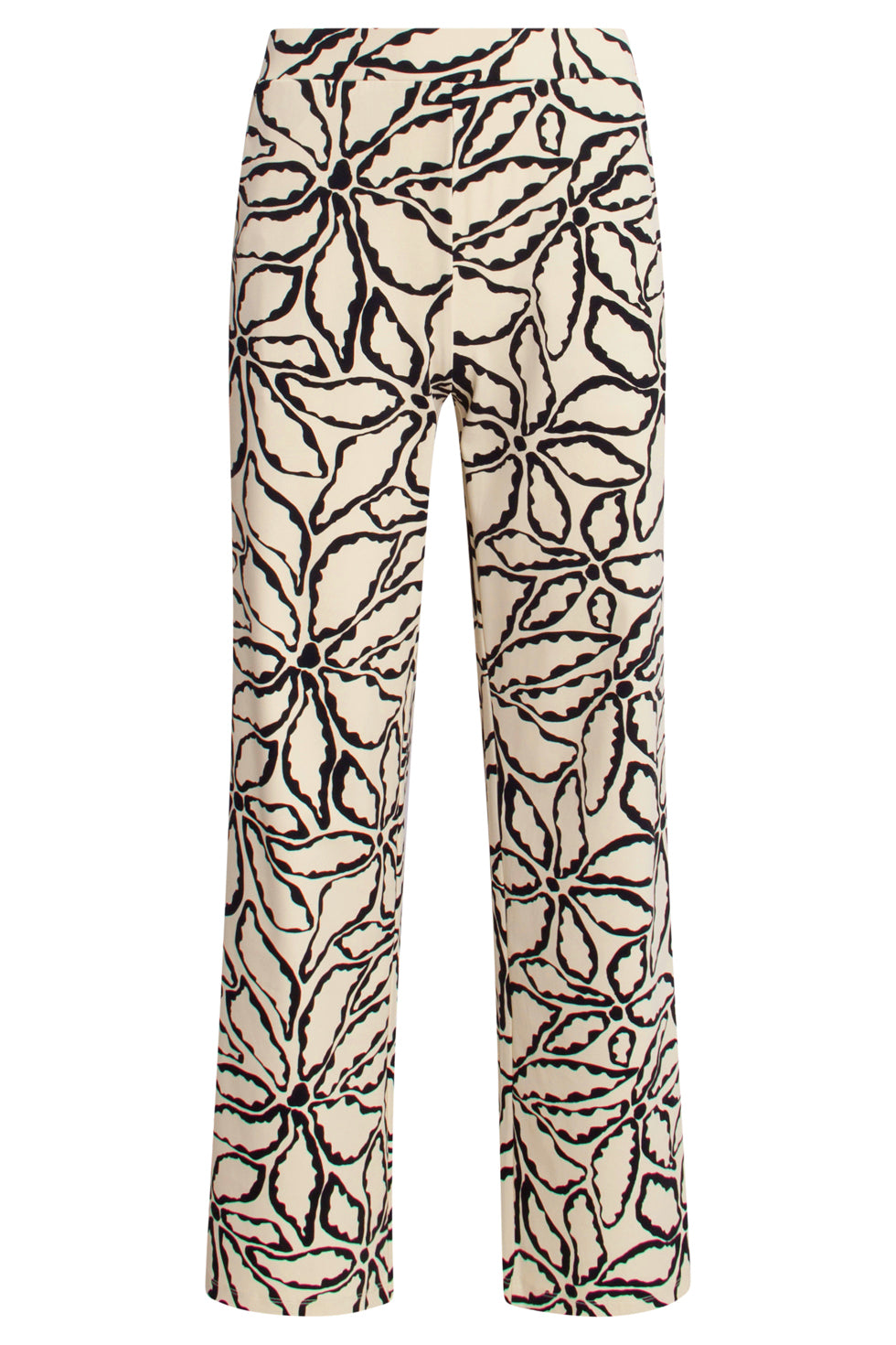 25235 Wide Leg Travel Quality Broek Met Zand & Zwarte Bloemenprint