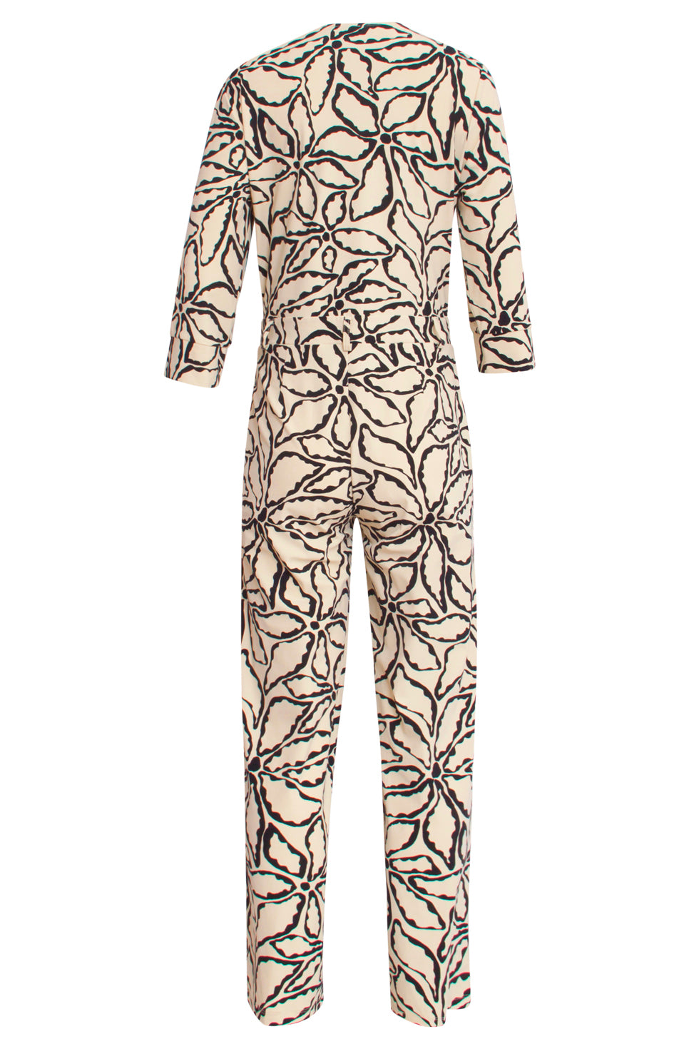 25241 Jumpsuit Met Zand En Zwarte Bloemenprint In Travel Kwaliteit