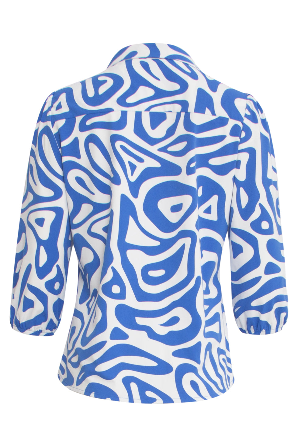 25249 Cobaltblauwe En Witte Graphic Geprinte Blouse In Travelkwaliteit