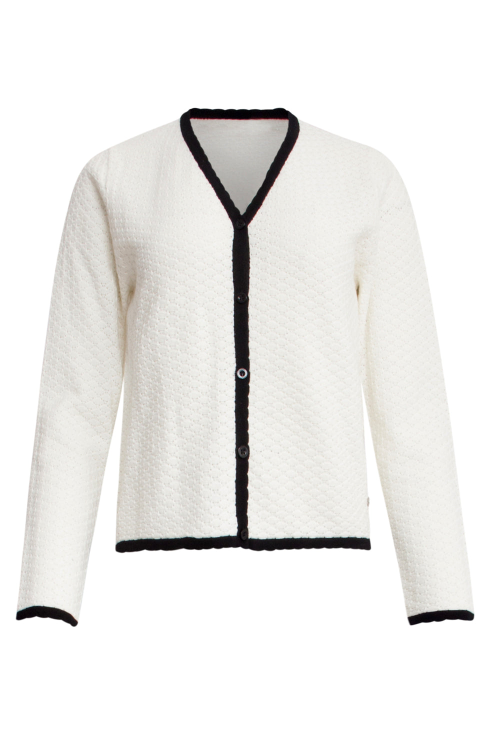 25265 Off White Knitted Cardigan Met Zwarte Contrast Details