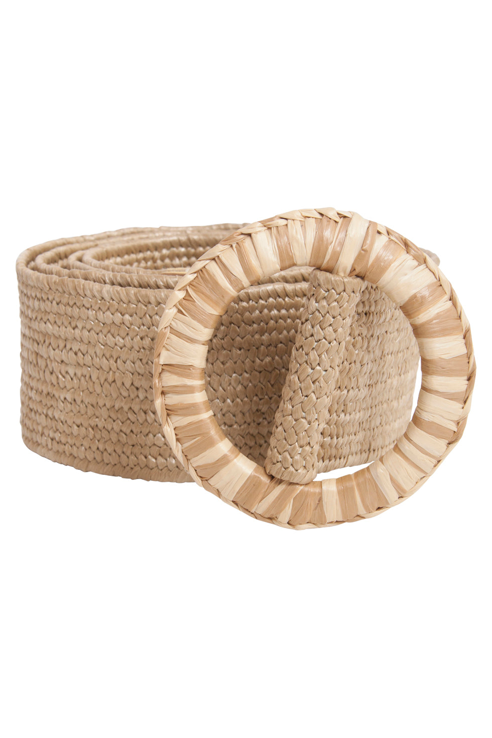 53018 Stretchriem In Donker Sand En Off White Met Wicker Gesp