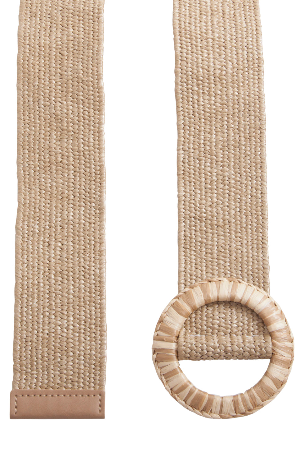 53018 Stretchriem In Donker Sand En Off White Met Wicker Gesp