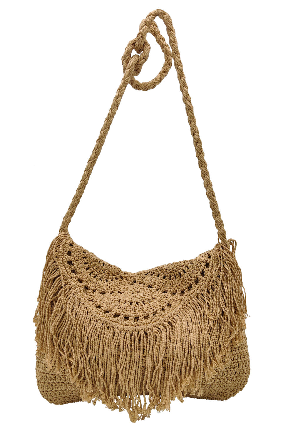 56021 Gehaakte Crossbody Tas - Donker Zand