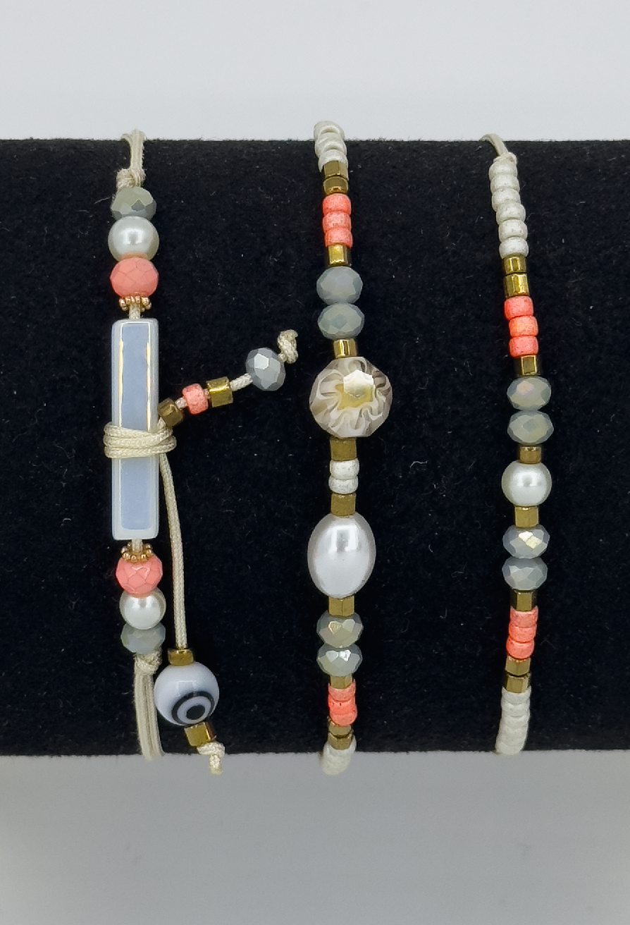 62018 Set Van Armbanden - Verstelbare Koordarmbanden Met Steenparels In Diverse Kleuren