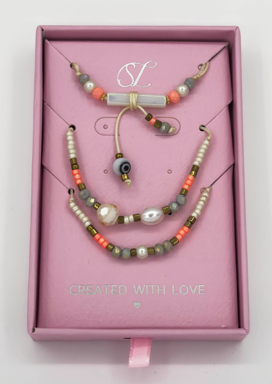 62018 Set Van Armbanden - Verstelbare Koordarmbanden Met Steenparels In Diverse Kleuren