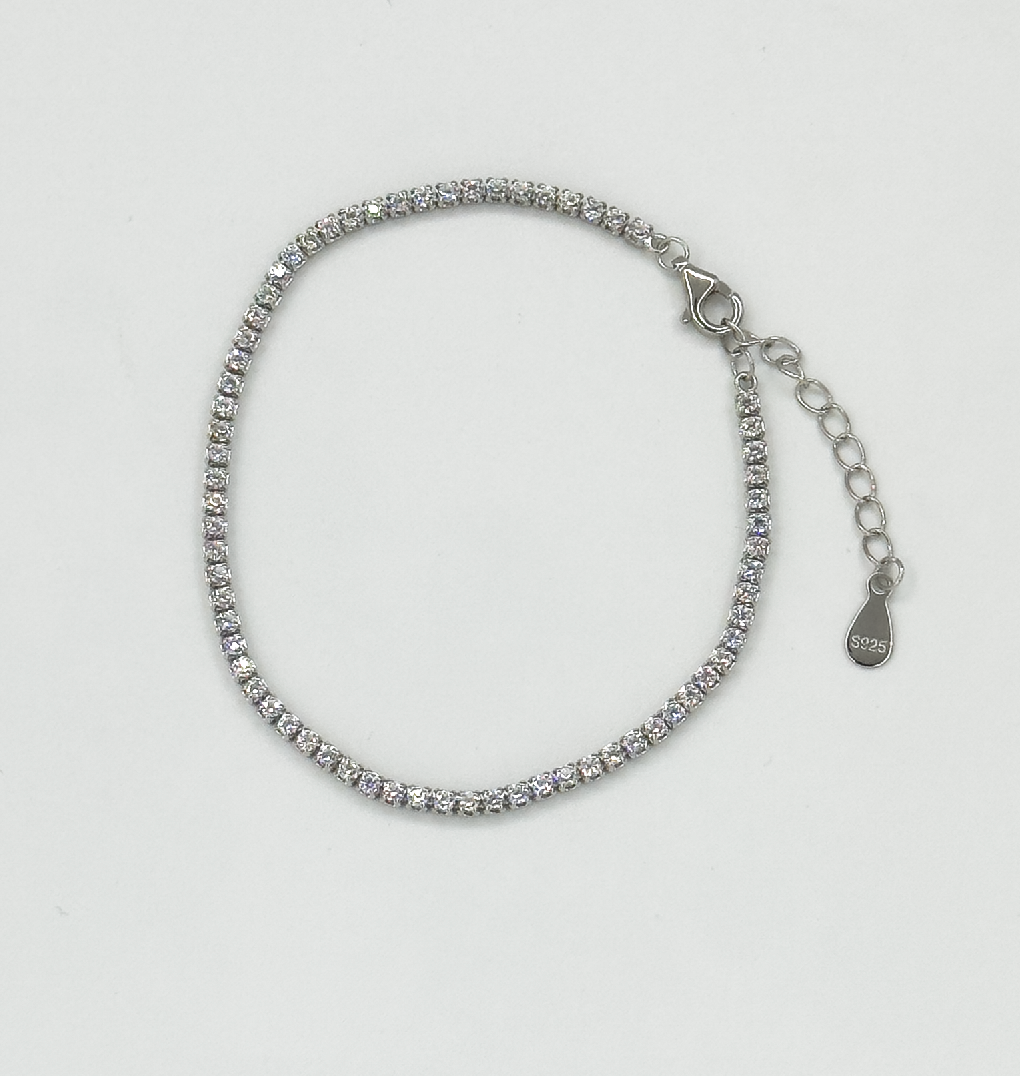 62056 Zilveren Ketting Armband Met Zirkonia Kristallen