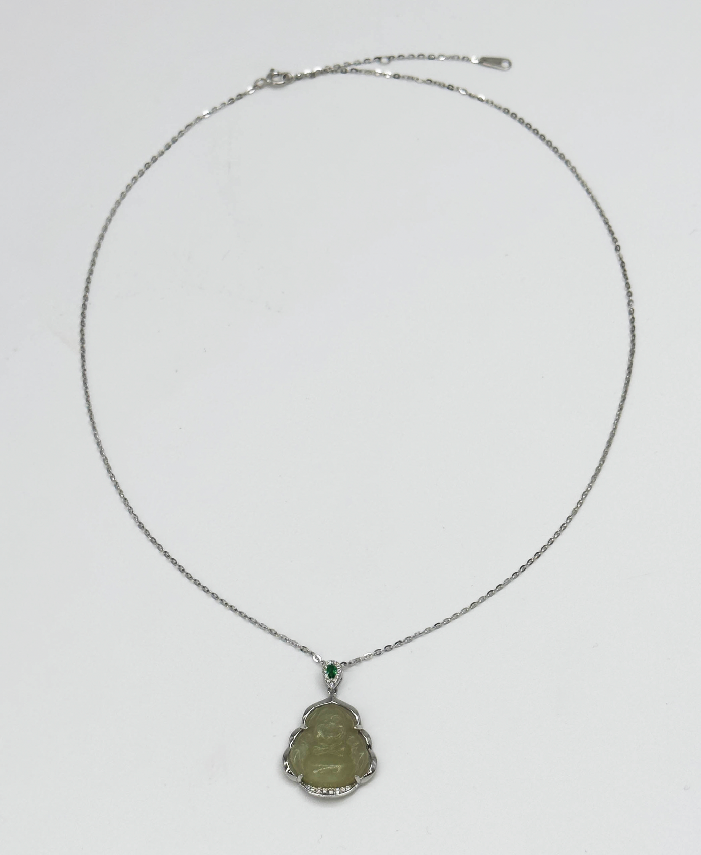 64013 Dunne Vergulde Zilveren Ketting Met Hetian Jade Boeddha Hanger